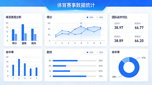 体育数据分析面板上的统计图表与指标展示
